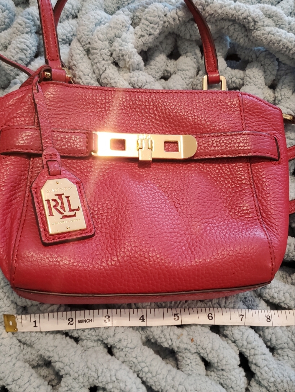 Ralph Lauren Red Pebbled Leather Small Crossbody with Gold Hardware - Picture 3 of 11